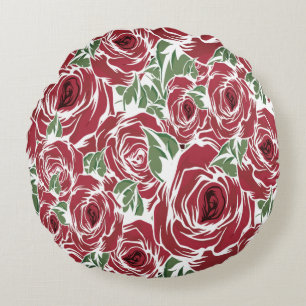 Elegant  Roos Patroon - Rood & Groen Bloemen Rond Kussen