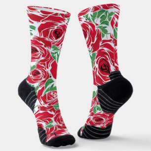Elegant Roos Patroon - Rood & Groen Bloemen Sokken