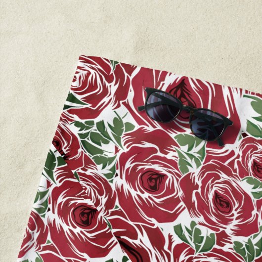 Elegant Roos Patroon - Rood & Groen Bloemen Strandlaken (In situ)