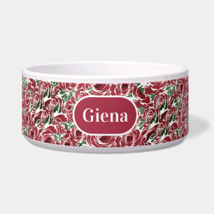 Elegant Roos Patroon - Rood & Groen Bloemen Voerbakje