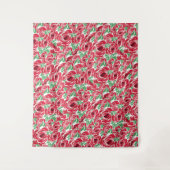 Elegant Roos Patroon - Rood & Groen Bloemen Wandkleed (Voorkant)