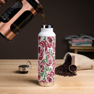 Elegant Roos Patroon - Rood & Groen Bloemen Waterfles