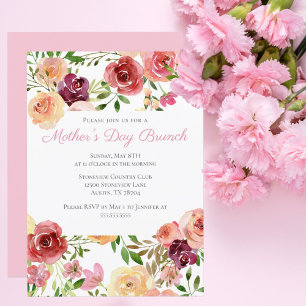 Elegant Roos Pink Peony Floral Moederdag Brunch Kaart