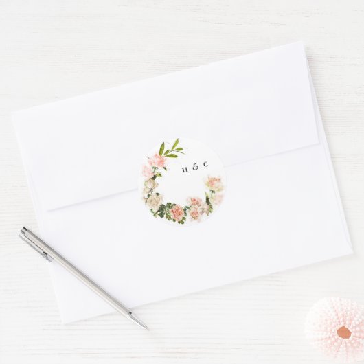 Elegant Roos Romance Wedding Ronde Sticker (Envelop)
