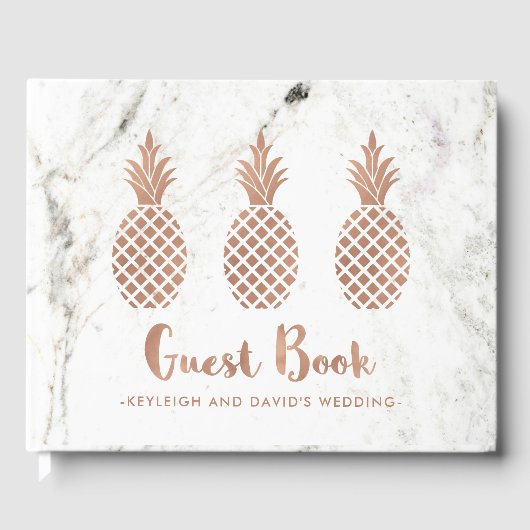 Elegant Roos roze ananas op wit marmer Gastenboek (Voorkant)