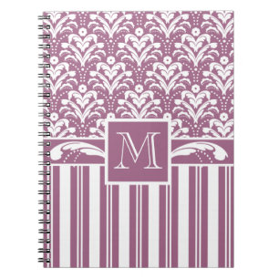Elegant Roos Roze en Witte Kunst Deco Damask Flora Notitieboek