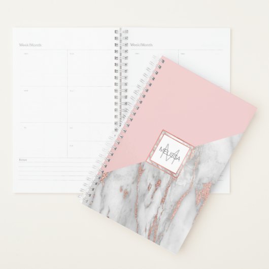 Elegant Roos roze goudkleurig marmer grijze MONOGR Planner (Display)