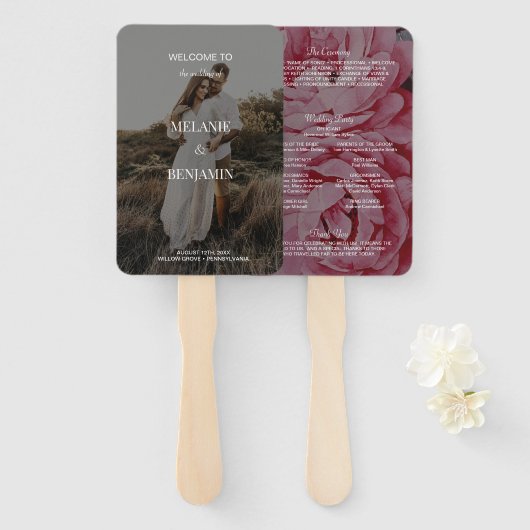 Elegant Roos Roze Romantisch Bloemen Trouwprogramm Handwaaier (Voorkant en achterkant)