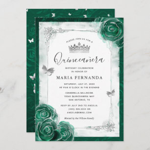 Elegant Roos Silver Green Quinceanera Kaart