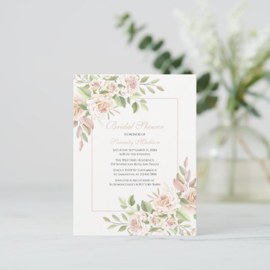 Elegant Roos Tuinroze Vrijgezellenfeest Uitnodiging Briefkaart (Staand voorkant)