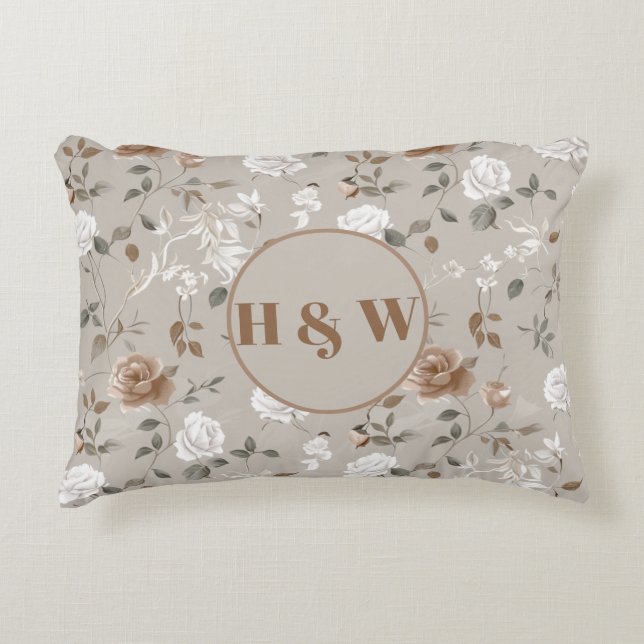 Elegant Roos & Vine Pattern Accent Pillow Kussen (Voorkant)