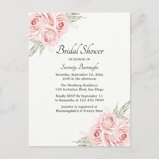 Elegant Roos Waterverf Roze Florenz Vrijgezellenfe Uitnodiging Briefkaart (Voorkant)