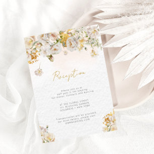 Elegant Roos White Gold Floral Reception Kaart