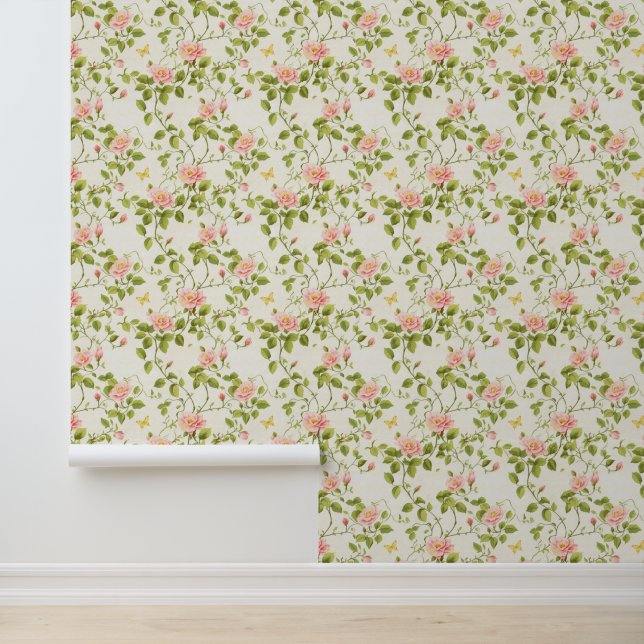 Elegant Roos wijnstok bloeien Behang (Applicatie)