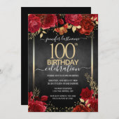 Élégant Rose 100e anniversaire Invitation (Devant / Derrière)