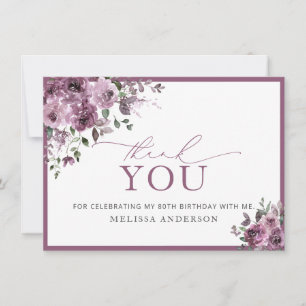 Elégant Rose 80e anniversaire Carte de remerciemen