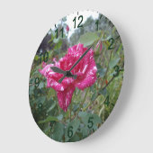 Élégant Rose À Rayures Roses Et Blanches, Horloge  (Angle)