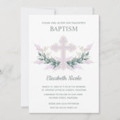 Elégant rose Aquarelle Baptême Invitations (Devant)