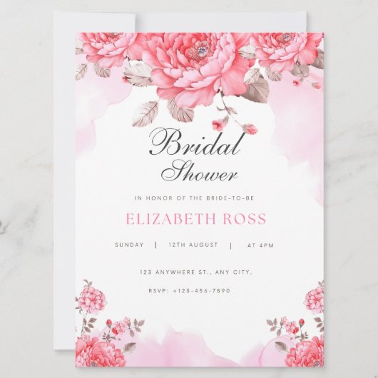 Elégant rose Aquarelle Nuptiale Douche Invitation (Devant)