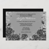 Élégant Rose Bat mitzvah Invitation gris (Devant / Derrière)