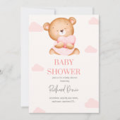 élégant rose bébé fille invitation (Devant)