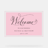 Élégant rose, Berry Mariage Welcome Acrylique Sign (Recto)