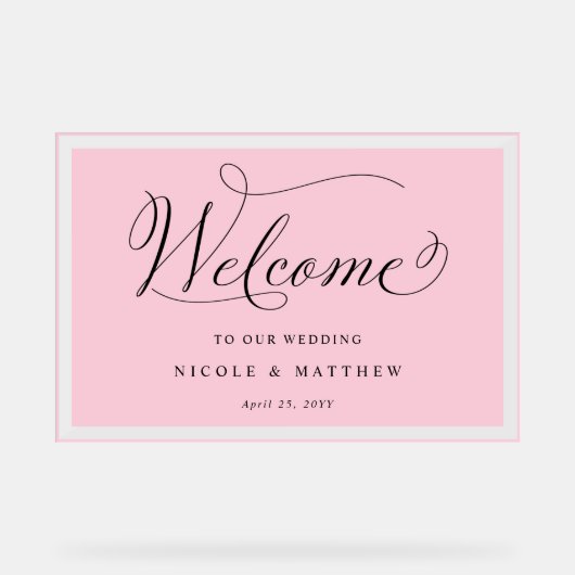 Élégant rose, Berry Mariage Welcome Acrylique Sign (Recto)