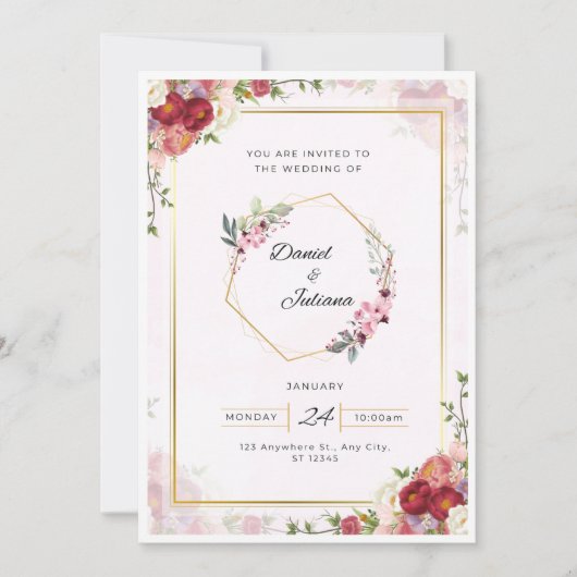 Elégant rose & blanc Faire-part de mariage moderne (Devant)