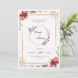 Elégant rose & blanc Faire-part de mariage moderne