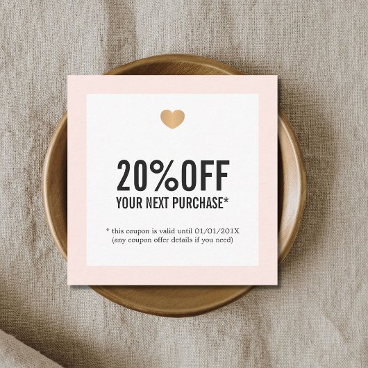 Élégant Rose Blanc Faux Gold Heart Salon Coupon