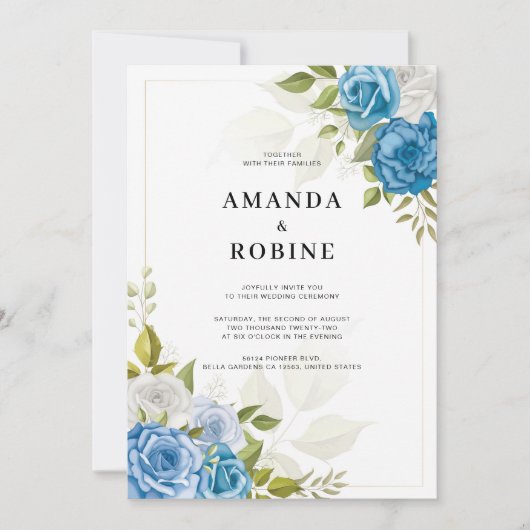 Elégant Rose bleu Faire-part de mariage floral (Devant)