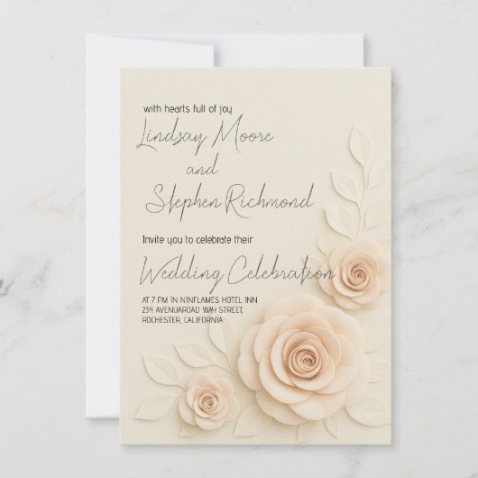 Élégant Rose Blush 3D Faire-part de mariage romant (Devant)