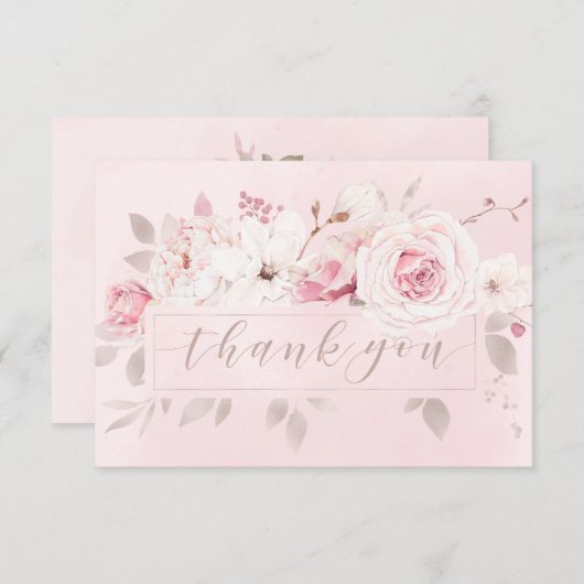 Élégant Rose Blush Floral Mariage Merci (Devant / Derrière)