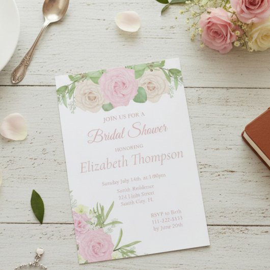 Elégant rose Blush Floral Shower Invitation
