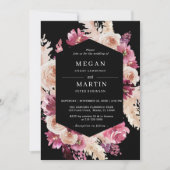 Élégant Rose Boho Mariage Black Invitation (Devant)