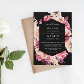 Élégant Rose Boho Mariage Black Invitation