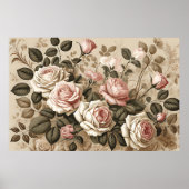 Élégant Rose Botanique Art Vintage Imprimer Poster (Devant)