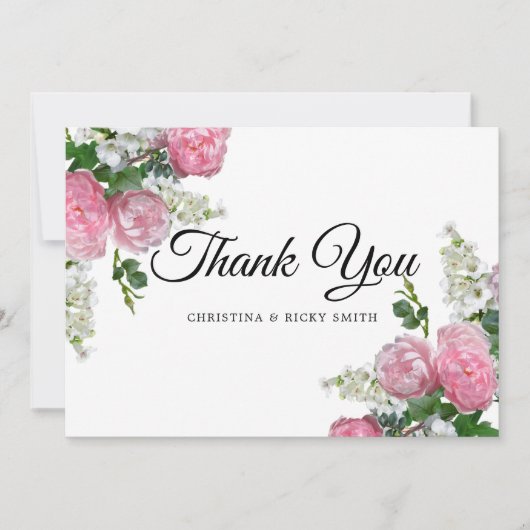 Elégant Rose Bouquet Fleurs Mariage Merci (Devant)