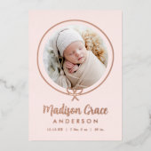 Élégant Rose Bow Faire-part de naissance or (Recto)