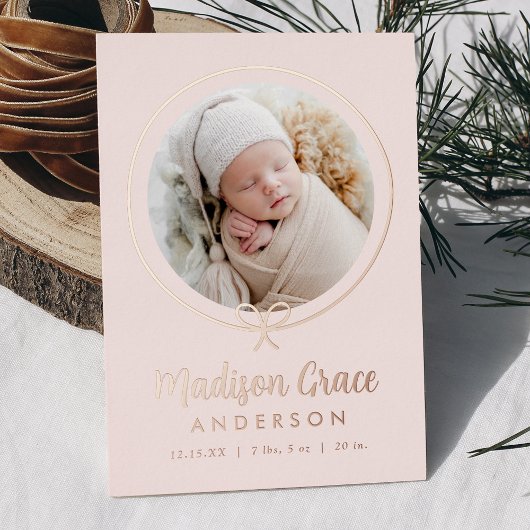 Élégant Rose Bow Faire-part de naissance or