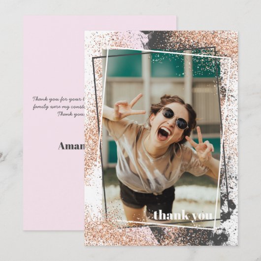 Élégant Rose Carte de remerciements de diplôme d'o (Devant / Derrière)