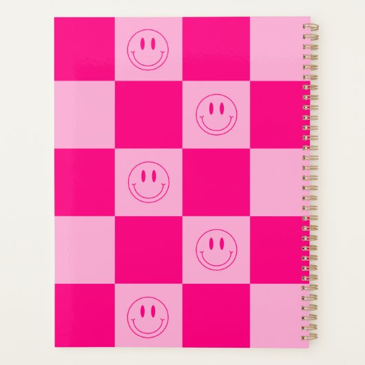 Élégant rose chaud À damiers et mignon sourire heu (Dos)