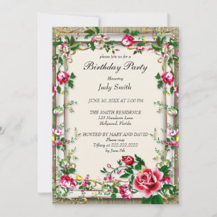 Élégant rose clair Floral Invitation Anniversaire