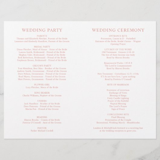 Élégant Rose classique Programmes de mariage d'or (Dos)