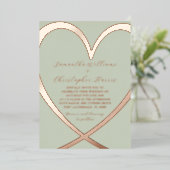 Elégant Rose Coeur Or & Faire-part de mariage Vert (Debout devant)