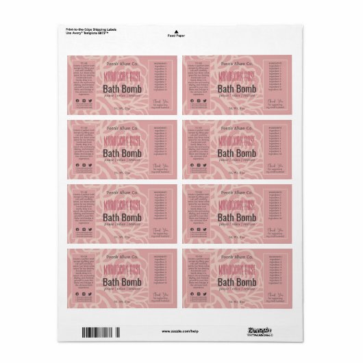 Élégant Rose Coral rose Spa Floral Étiquette produ (Feuille entière)