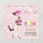 Elégant rose Damask Baby Shower Invitations (Devant / Derrière)