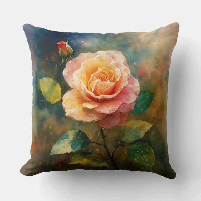Elégant Rose d'aquarelle Coussin (Recto)