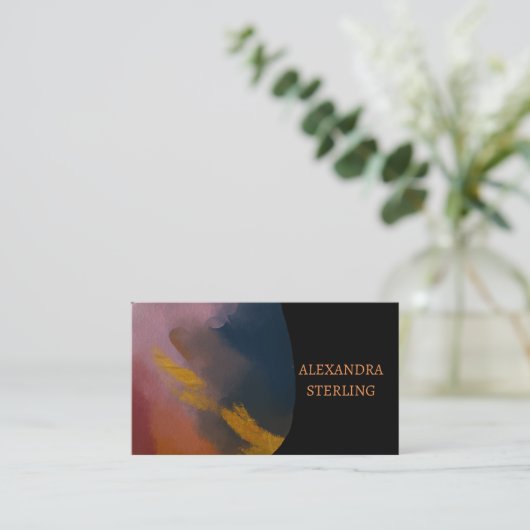 Élégant Rose d'art Abstrait or Carte de visite noi (Debout devant)