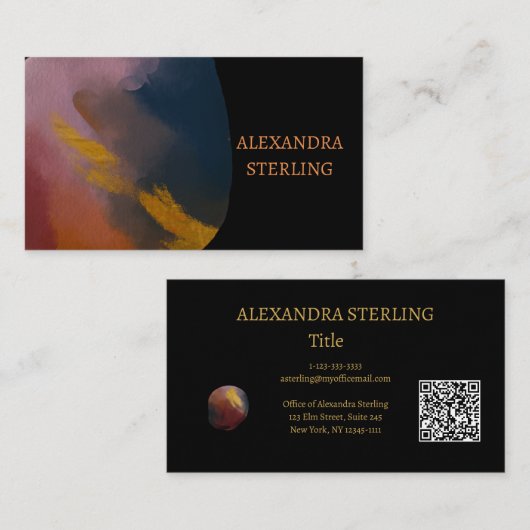 Élégant Rose d'art Abstrait or Carte de visite noi (Devant / Derrière)